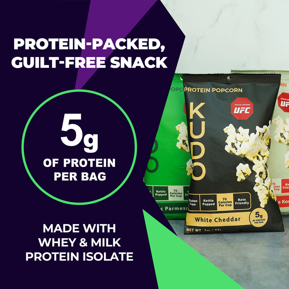 KUDO protein popcorn is packed with 5g per bag