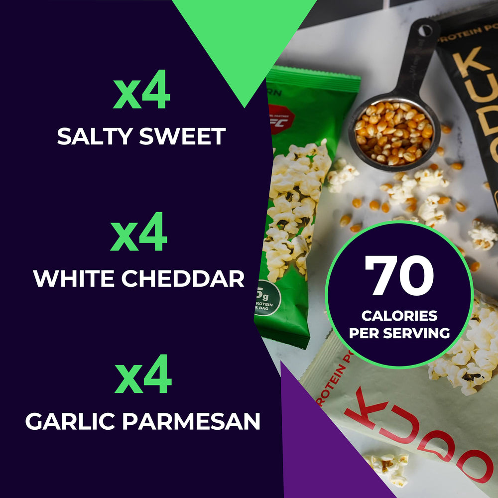 70 calories per serving of KUDO Protein popcorn