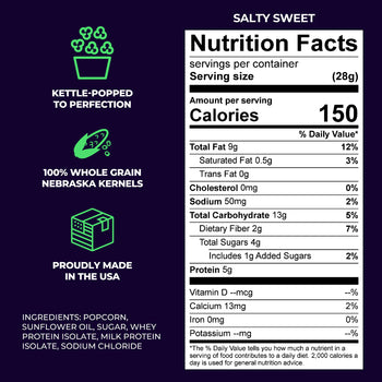 KUDO protein popcorn salty sweet nutrition facts
